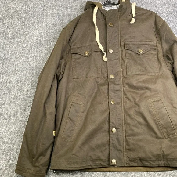 Buffalo Jackson Trading Co Mens Hooded Field Jacket Brown Waxed Canvas Large - Picture 2 of 9